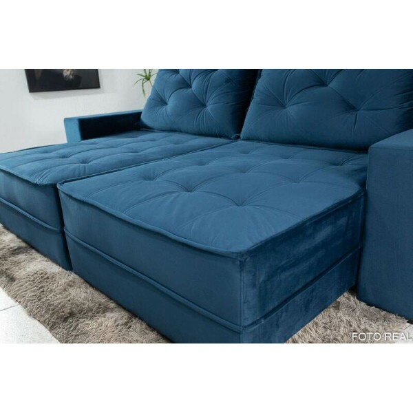 Sof Retrtil Reclinvel Berlim 2.10m Azul 800 - D33 e Molas Ensacadas