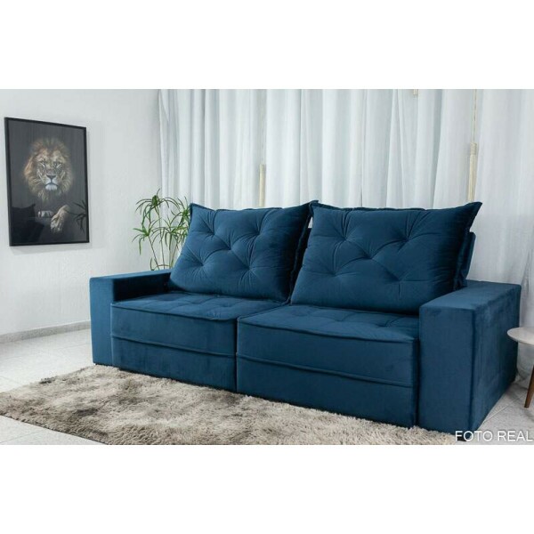 Sof Retrtil Reclinvel Berlim 2.10m Azul 800 - D33 e Molas Ensacadas