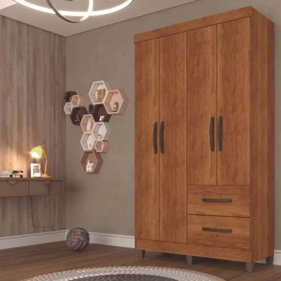 Guarda-Roupa Solteiro Estrela 4 Portas 2 Gavetas Cinamomo Larg. 1.05m Com P�s Sall�to