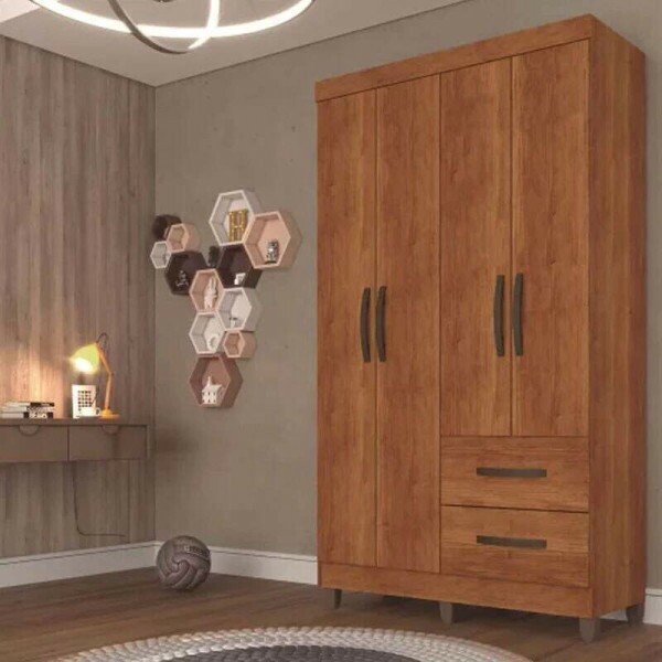 Guarda-Roupa Solteiro Estrela 4 Portas 2 Gavetas Cinamomo Larg. 1.05m Com Ps Sallto