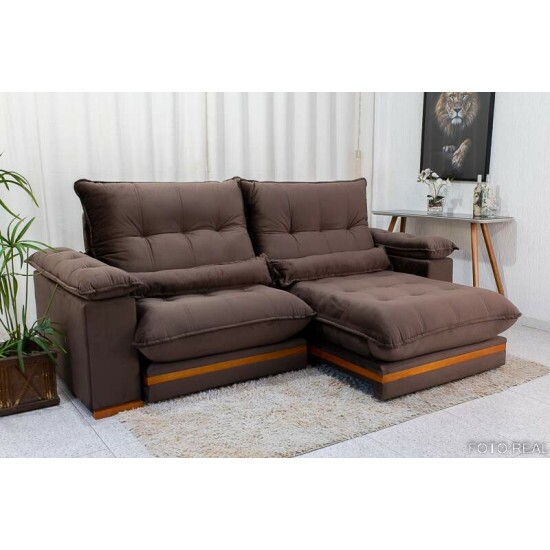 Sof� Retr�til Reclin�vel Ibis 2.50m Veludo Marrom 815 - D33 e Molas Ensacadas