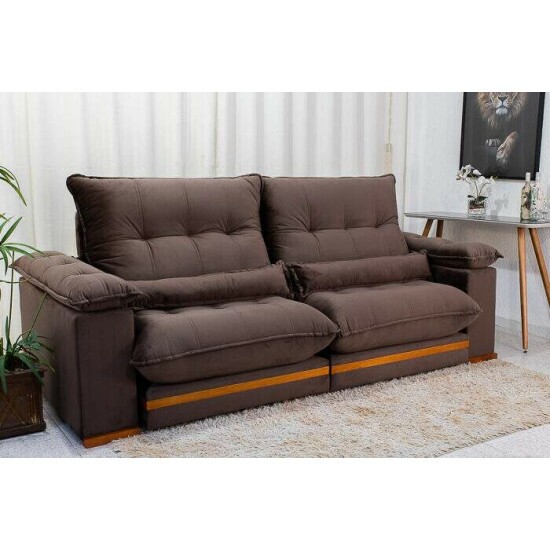 Sof� Retr�til Reclin�vel Ibis 2.50m Veludo Marrom 815 - D33 e Molas Ensacadas