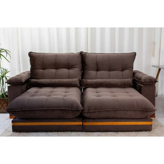 Sof� Retr�til Reclin�vel Ibis 2.50m Veludo Marrom 815 - D33 e Molas Ensacadas