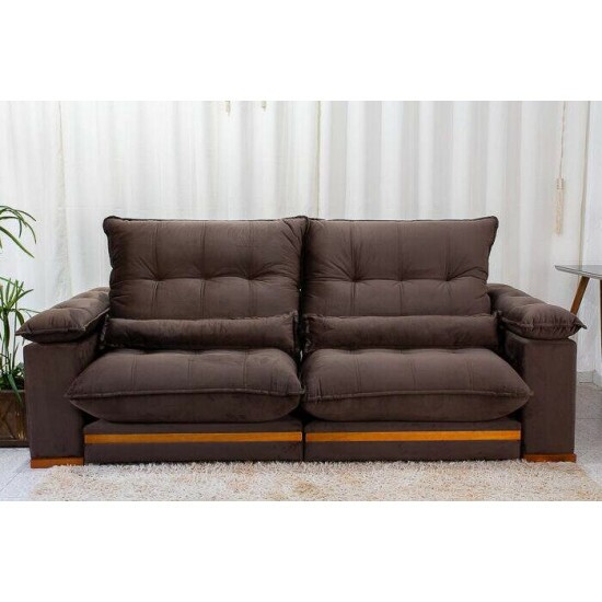 Sof� Retr�til Reclin�vel Ibis 2.50m Veludo Marrom 815 - D33 e Molas Ensacadas
