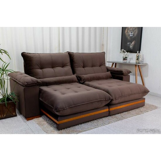 Sof� Retr�til Reclin�vel Ibis 2.50m Veludo Marrom 815 - D33 e Molas Ensacadas