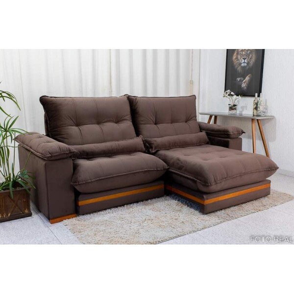 Sof Retrtil Reclinvel Ibis 2.50m Veludo Marrom 815 - D33 e Molas Ensacadas