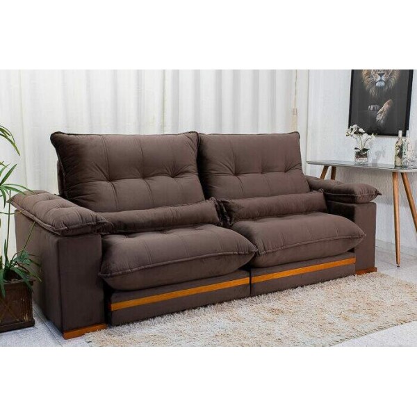 Sof Retrtil Reclinvel Ibis 2.50m Veludo Marrom 815 - D33 e Molas Ensacadas