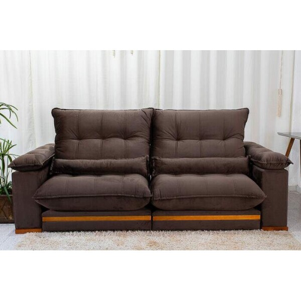 Sof Retrtil Reclinvel Ibis 2.50m Veludo Marrom 815 - D33 e Molas Ensacadas