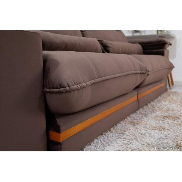 Sof Retrtil Reclinvel Ibis 2.50m Veludo Marrom 815 - D33 e Molas Ensacadas