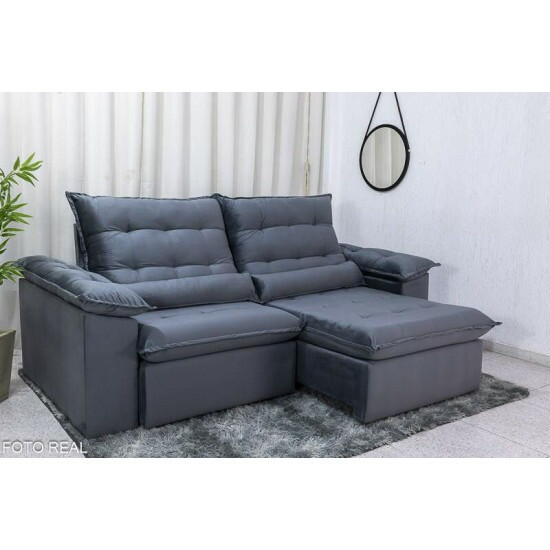 Sof� Retr�til Reclin�vel Emanuelly 2.00m Veludo Cinza 20