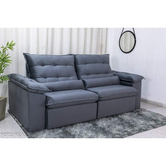 Sof� Retr�til Reclin�vel Emanuelly 2.00m Veludo Cinza 20