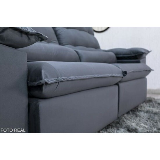 Sof� Retr�til Reclin�vel Emanuelly 2.00m Veludo Cinza 20