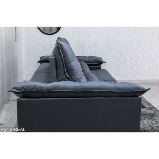 Sof� Retr�til Reclin�vel Emanuelly 2.00m Veludo Cinza 20
