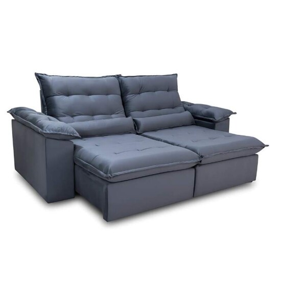 Sof� Retr�til Reclin�vel Emanuelly 2.00m Veludo Cinza 20