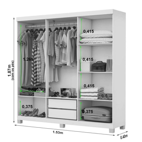 Guarda-roupa Solteiro 1,53m Recife Freij� 6 Portas 2 Gavetas com P�s - Carioca