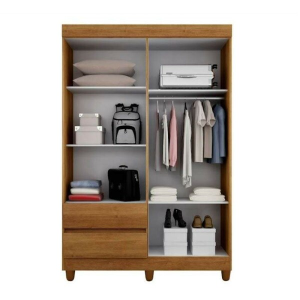 Guarda-Roupa Solteiro New Porto 4 Portas 2 Gavetas c/Espelho Cinamomo Larg. 1.10m Com Ps Sallto