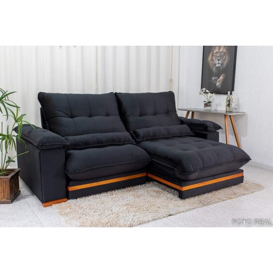 Sof Retrtil Reclinvel Ibis 2.50m Veludo Preto 820 - D33 e Molas Ensacadas