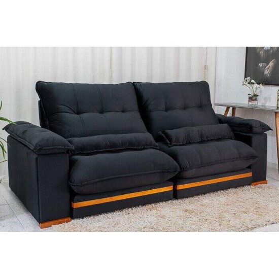 Sof Retrtil Reclinvel Ibis 2.50m Veludo Preto 820 - D33 e Molas Ensacadas