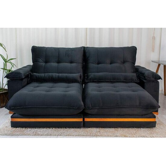 Sof Retrtil Reclinvel Ibis 2.50m Veludo Preto 820 - D33 e Molas Ensacadas