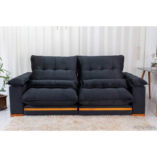 Sof Retrtil Reclinvel Ibis 2.50m Veludo Preto 820 - D33 e Molas Ensacadas