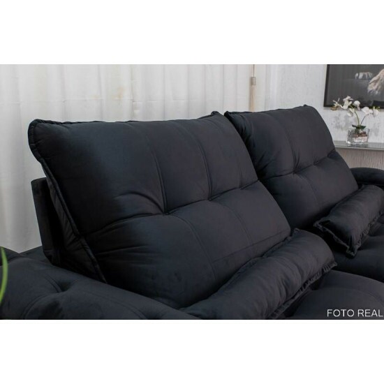 Sof Retrtil Reclinvel Ibis 2.50m Veludo Preto 820 - D33 e Molas Ensacadas