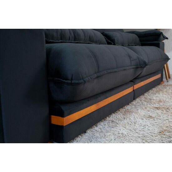 Sof Retrtil Reclinvel Ibis 2.50m Veludo Preto 820 - D33 e Molas Ensacadas
