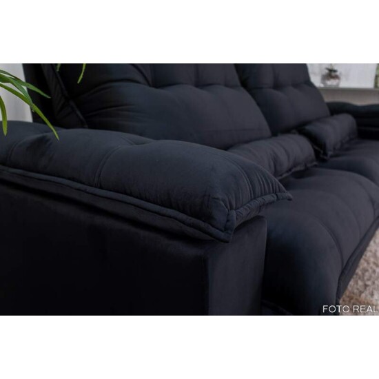 Sof Retrtil Reclinvel Ibis 2.50m Veludo Preto 820 - D33 e Molas Ensacadas