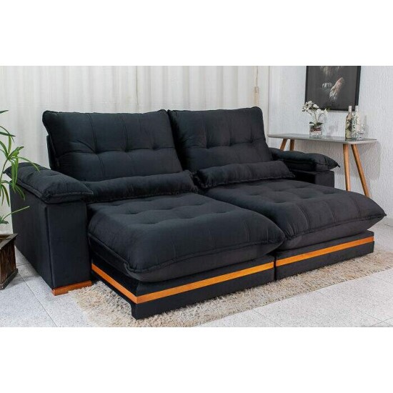 Sof Retrtil Reclinvel Ibis 2.50m Veludo Preto 820 - D33 e Molas Ensacadas