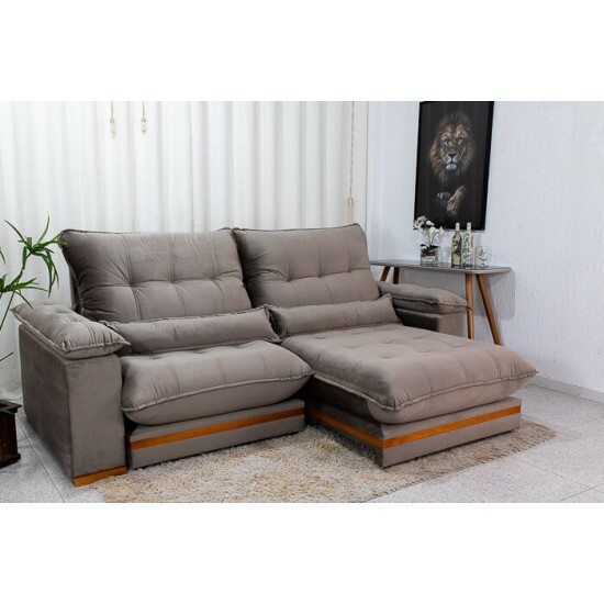 Sof� Retr�til Reclin�vel Ibis 2.50m Veludo Cinza 813 - D33 e Molas Ensacadas