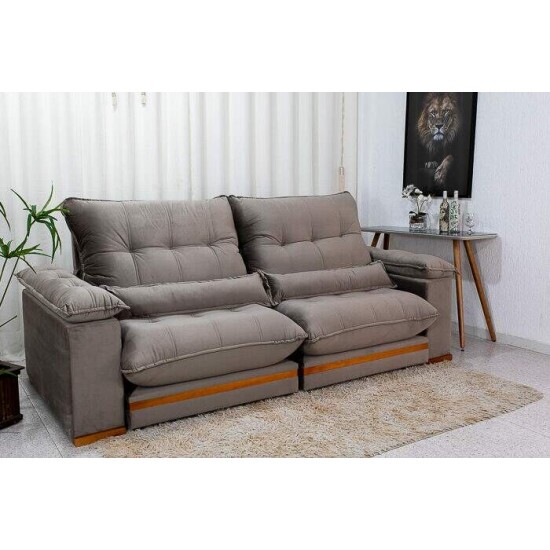 Sof� Retr�til Reclin�vel Ibis 2.50m Veludo Cinza 813 - D33 e Molas Ensacadas
