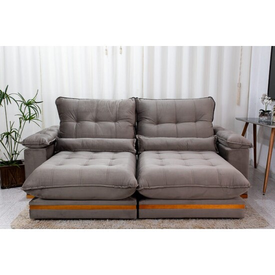 Sof� Retr�til Reclin�vel Ibis 2.50m Veludo Cinza 813 - D33 e Molas Ensacadas