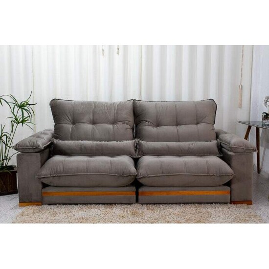 Sof� Retr�til Reclin�vel Ibis 2.50m Veludo Cinza 813 - D33 e Molas Ensacadas