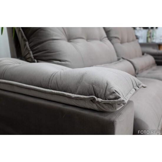 Sof� Retr�til Reclin�vel Ibis 2.50m Veludo Cinza 813 - D33 e Molas Ensacadas