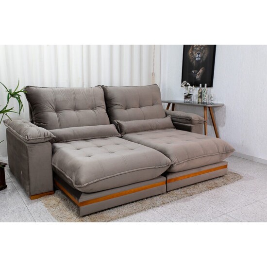 Sof� Retr�til Reclin�vel Ibis 2.50m Veludo Cinza 813 - D33 e Molas Ensacadas