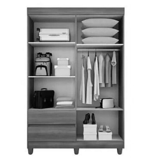 Guarda-roupa Solteiro 1,10m New Porto Cinamomo/Off 4 Portas 2 Gavetas com Espelho e P�s - Sall�to
