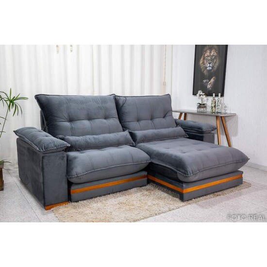 Sof Retrtil Reclinvel Ibis 2.50m Veludo Cinza 814 - D33 e Molas Ensacadas