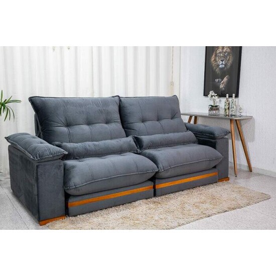 Sof Retrtil Reclinvel Ibis 2.50m Veludo Cinza 814 - D33 e Molas Ensacadas
