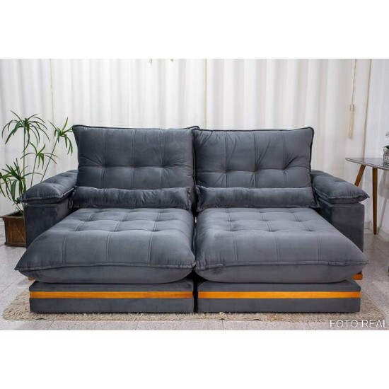 Sof Retrtil Reclinvel Ibis 2.50m Veludo Cinza 814 - D33 e Molas Ensacadas