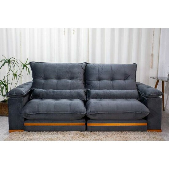 Sof Retrtil Reclinvel Ibis 2.50m Veludo Cinza 814 - D33 e Molas Ensacadas