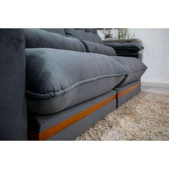 Sof Retrtil Reclinvel Ibis 2.50m Veludo Cinza 814 - D33 e Molas Ensacadas