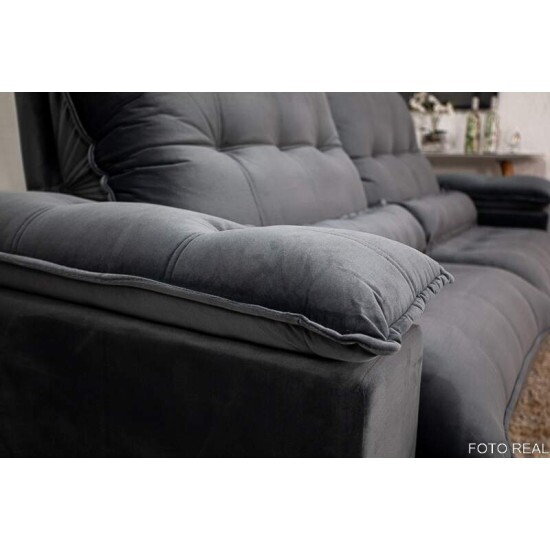 Sof Retrtil Reclinvel Ibis 2.50m Veludo Cinza 814 - D33 e Molas Ensacadas