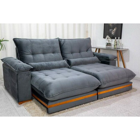 Sof Retrtil Reclinvel Ibis 2.50m Veludo Cinza 814 - D33 e Molas Ensacadas