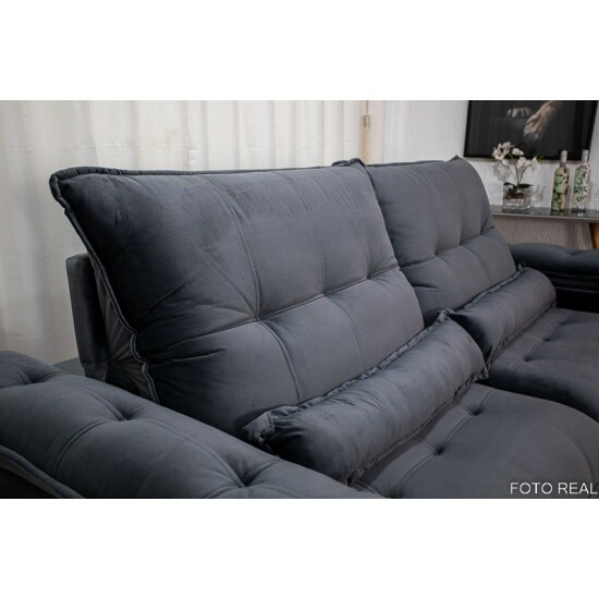 Sof Retrtil Reclinvel Ibis 2.50m Veludo Cinza 814 - D33 e Molas Ensacadas