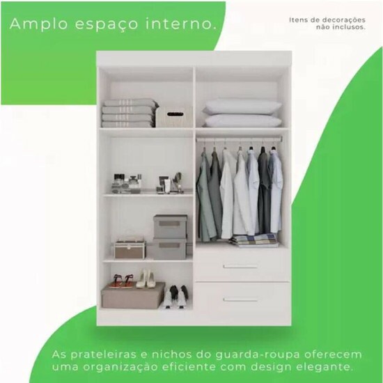 Guarda-Roupa Solteiro Verona Premium 4 Portas 2 gavetas c/Espelho Branco Larg. 1.19m Com P�s Sall�to