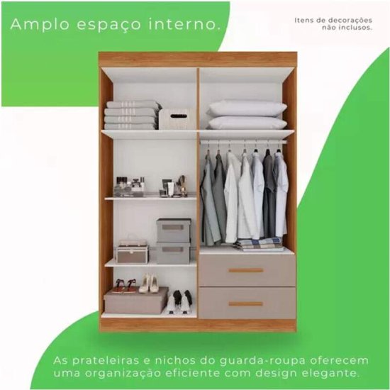 Guarda-roupa Solteiro 1,19m Verona Premium Cinamomo/Off 4 Portas 2 Gavetas com Espelho e P�s - Sall�to