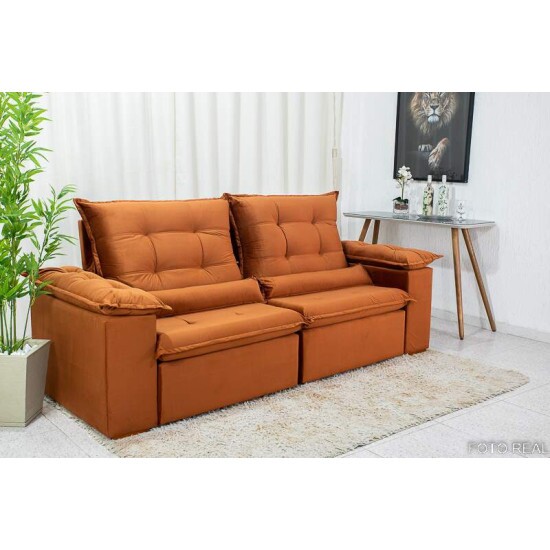 Sof� Retr�til Reclin�vel Madri 2,30m Veludo Terracota 24 - D28 Soft