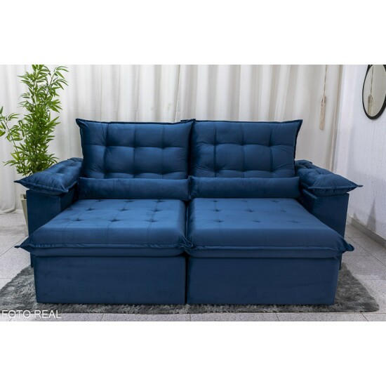 Sof� Retr�til Reclin�vel Emanuelly 2.30m Veludo Azul