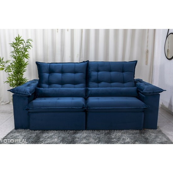 Sof� Retr�til Reclin�vel Emanuelly 2.30m Veludo Azul