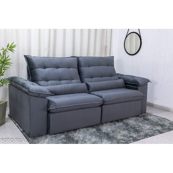 Sof Retrtil Reclinvel Emanuelly 2.30m Veludo Cinza 20 - D28 Soft