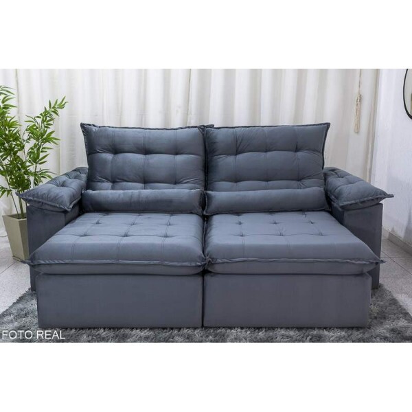 Sof Retrtil Reclinvel Emanuelly 2.30m Veludo Cinza 20 - D28 Soft
